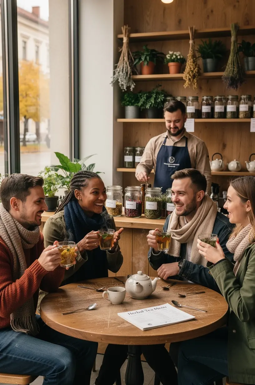 Moteris, patogiai įsitaisiusi su arbatos puodeliu rankoje, simbolizuojanti kasdienės sveikos rutinos dalį ir vidinę harmoniją.